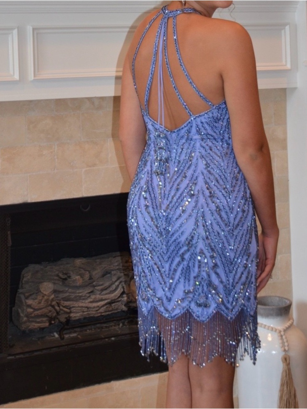 Sherri Hill Lavender Beaded Halter Mini Dress - Picture 6 of 6